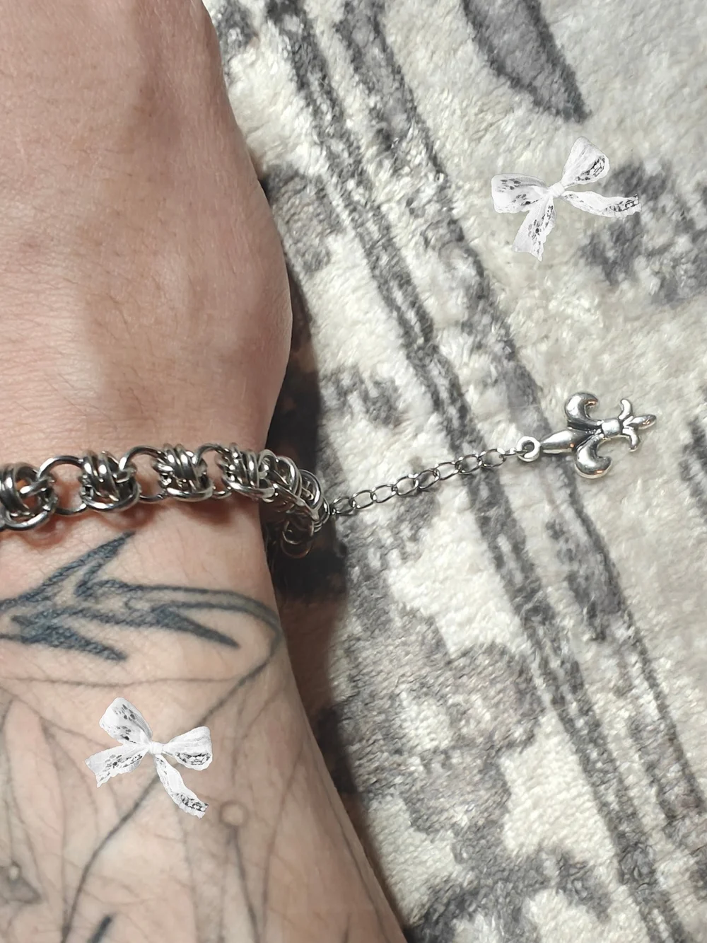 Stainless Steel Fluer De Lis Chainmaille Charm Bracelet - Handmade